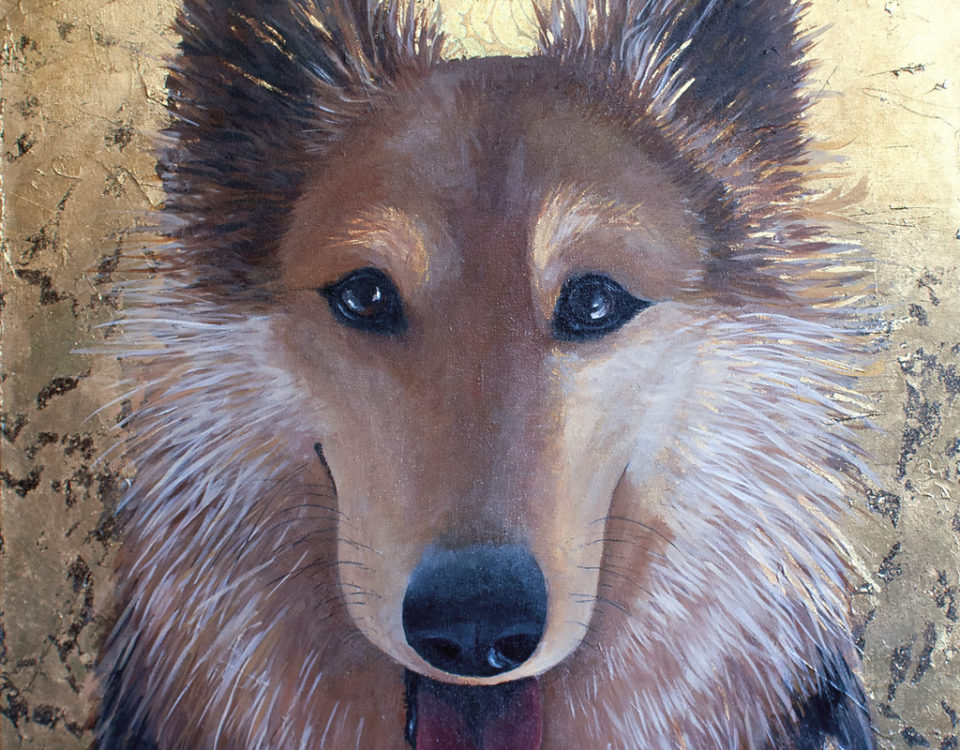 Amanda Kaay - original painting - acrylic and gold leaf - Star - dog portrait