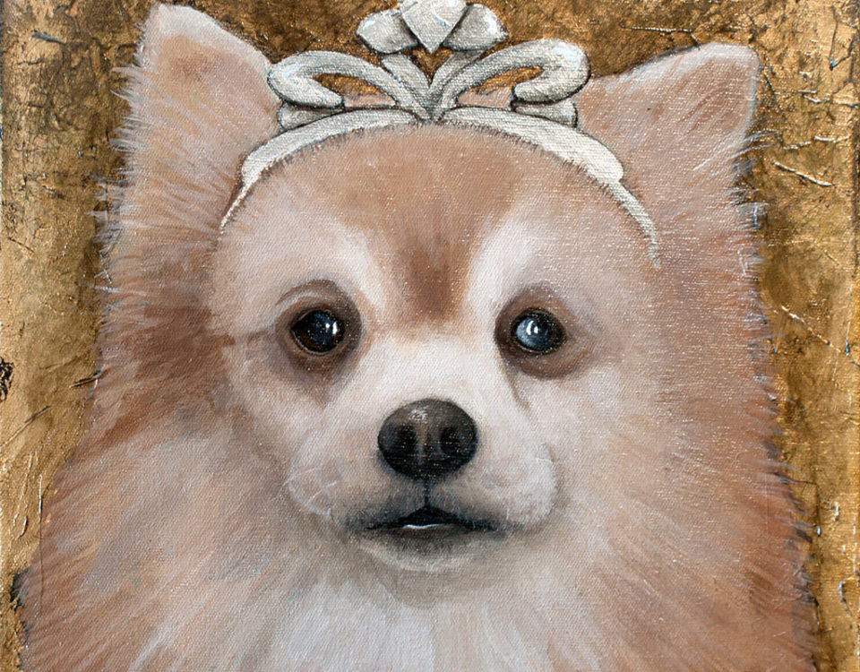 Amanda Kaay - original painting - acrylic and gold leaf - pet portraits -Foxy