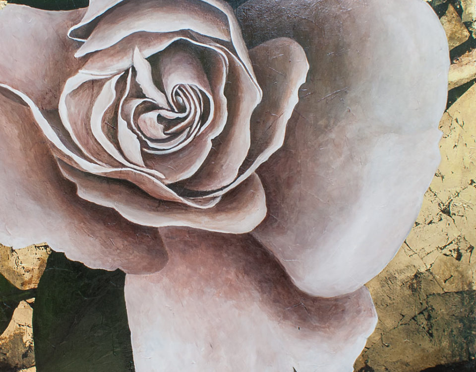 Amanda Kaay - original painting - acrylic and gold leaf - White Rose